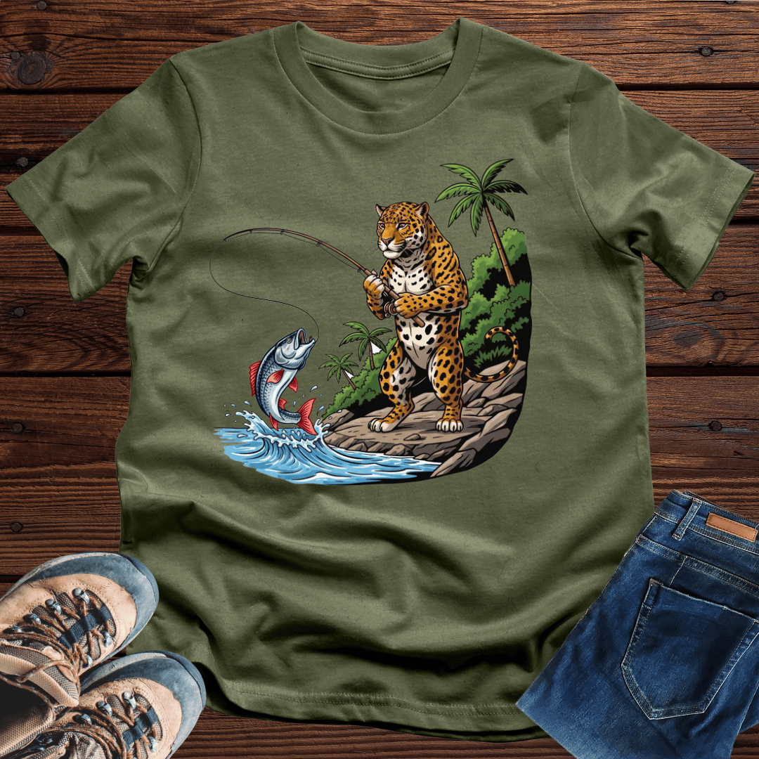 Jaguars Catch Fish T-Shirt Fishing Is Life Wildlife Animal Cartoon Gifts For Fishing Lovers