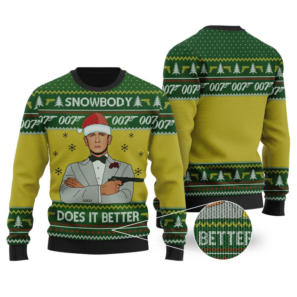James Bond 007 Ugly Christmas Sweater Forest Green Holiday Merch That Makes a Perfect Christmas Gift