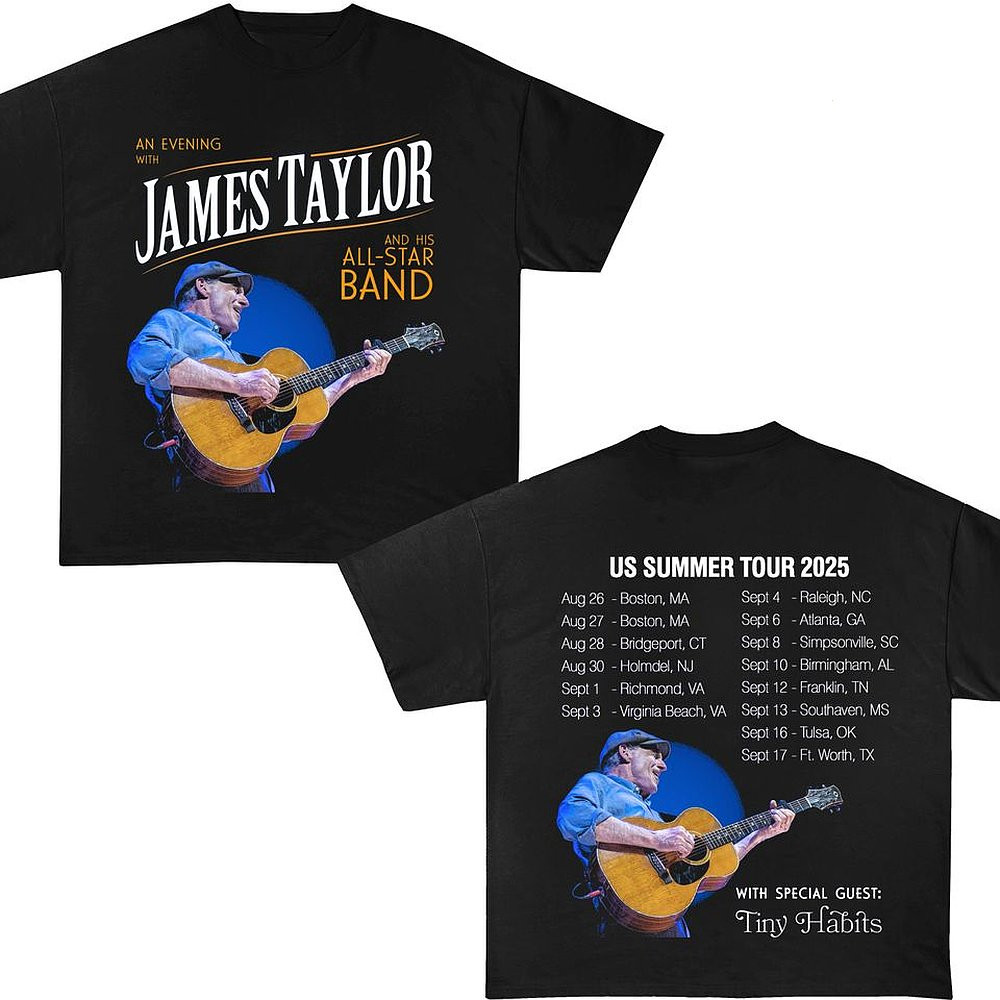James Taylor Summer Tour 2025 Double Sided Concert T-Shirt
