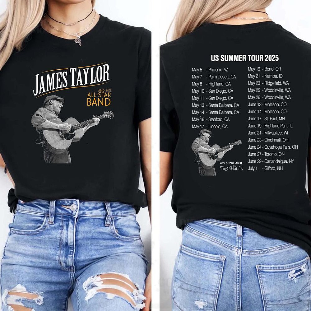 James Taylor Summer Tour 2025 Double Sided T-Shirt Folk Rock Merch Best Gift For Music Fans