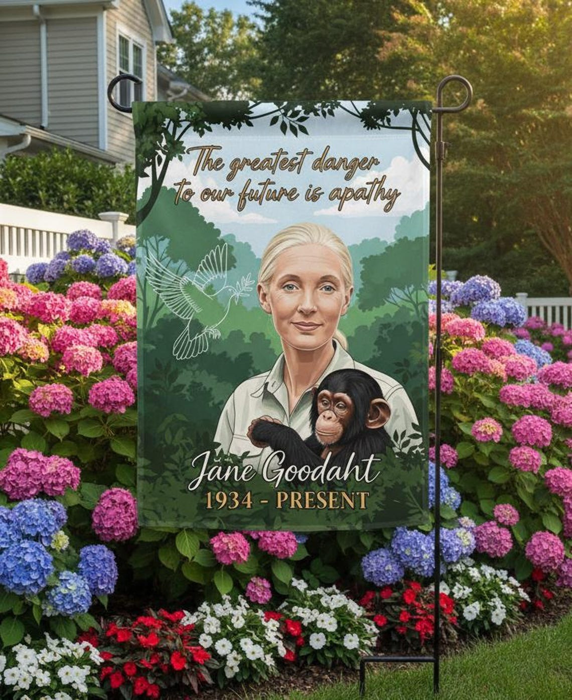 Jane Goodall Flag Jungle Chimpanzee Quote Ethical Home Decor For Nature Lovers
