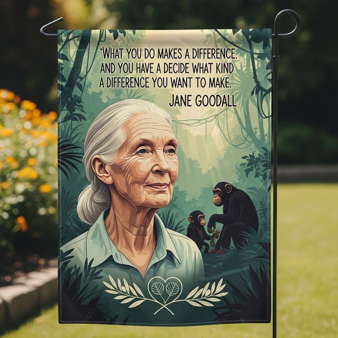 Jane Goodall Flag Jungle Chimpanzee Quote Memorial Merch Decor For Nature Lover