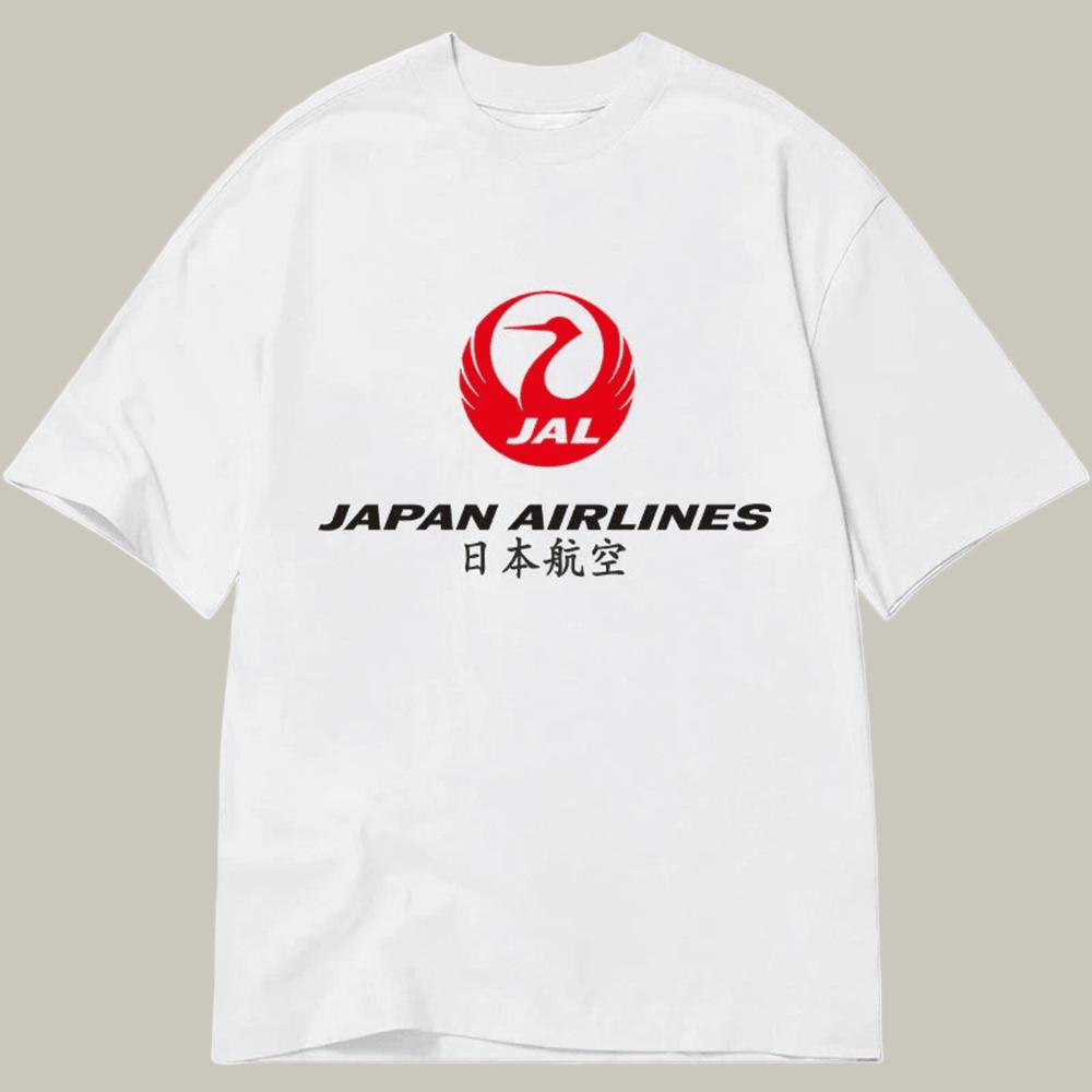 Japan Airlines Classic T-Shirt Aviation Pattern Kanji Shirt Gifts For Father