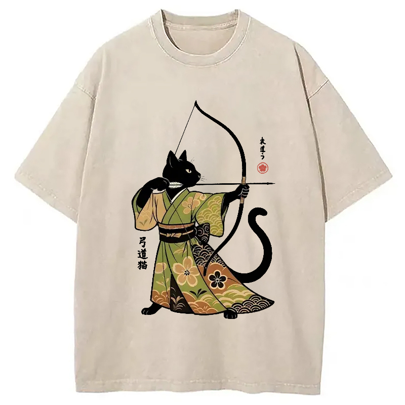 Japan Cat Archery Washed T-Shirt Classic Graphic Fashion Tee Gifts For Him Japan Cat Archery Washed T-Shirt Classic Graphic Fashion Tee Gifts For Him