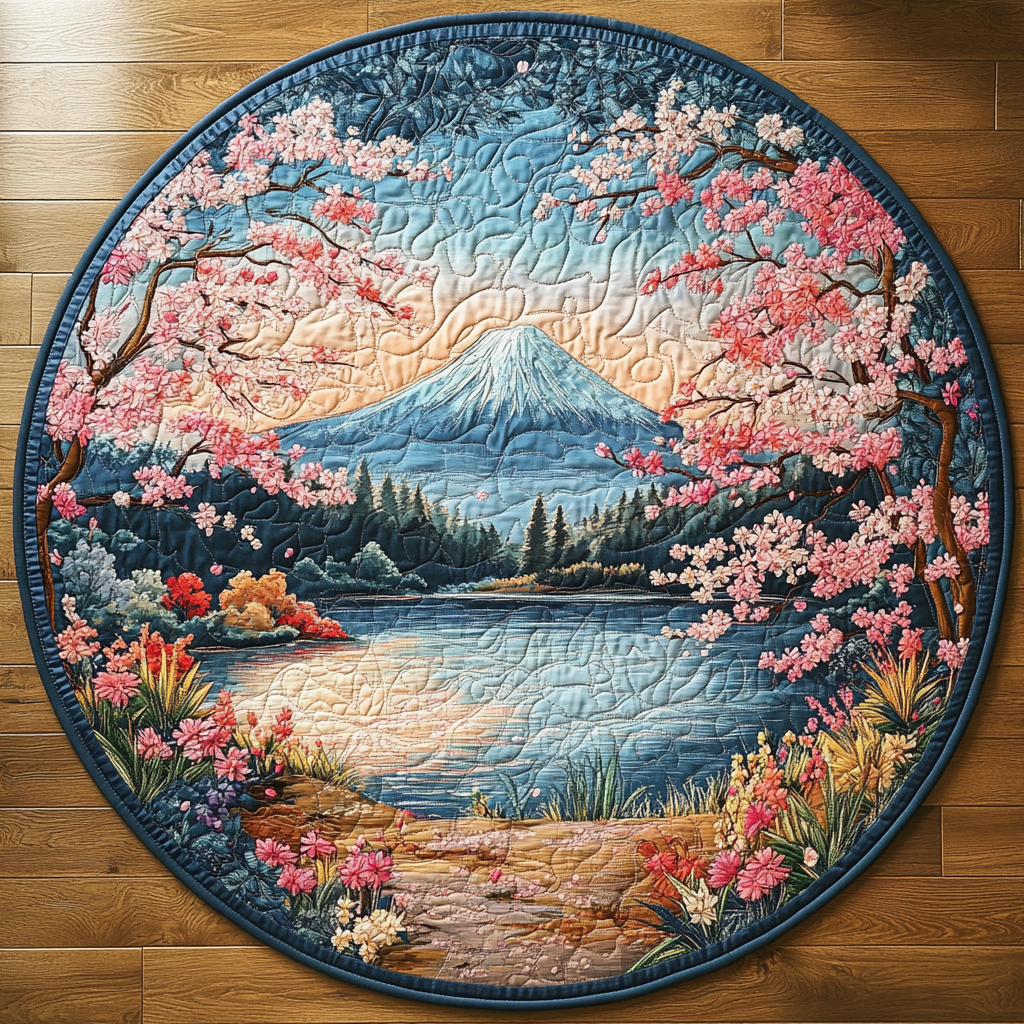 Japan Charm Quilted Round Mat Front Door Decor Gifts For Sunflower Lovers