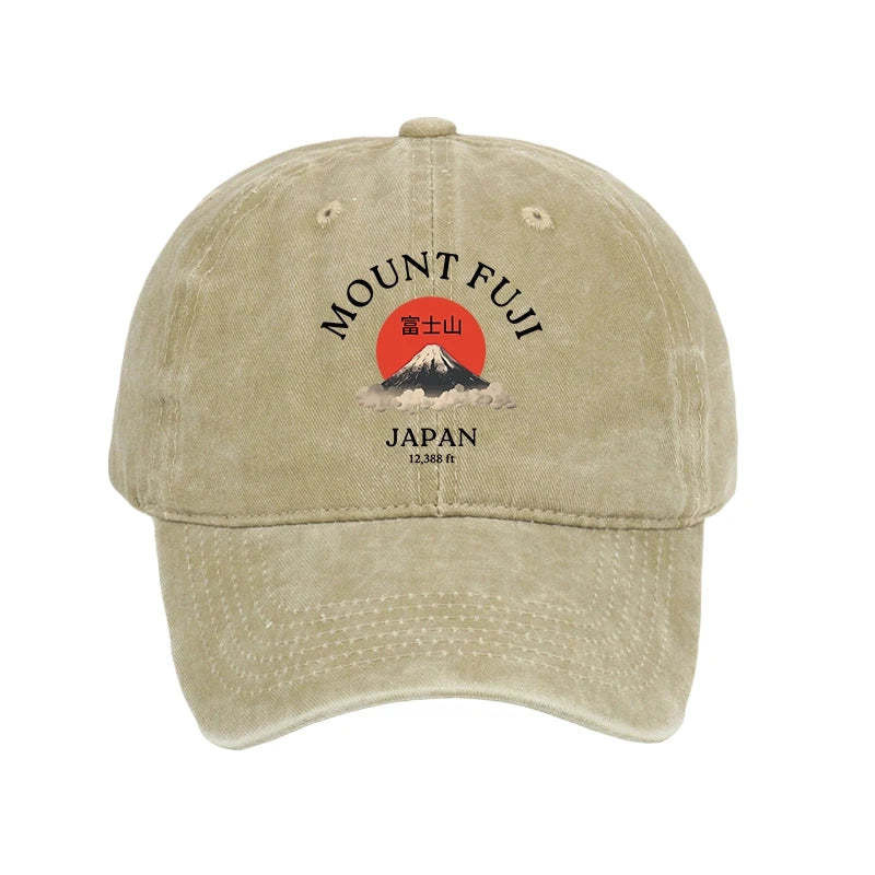 Japan Mount Fuji Sun Unisex Washed Hat Japanese Art Trendy Baseball Cap Gift Ideas