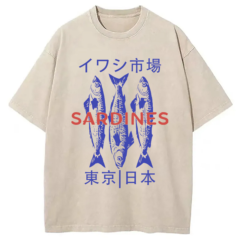 Japan Sardines Market Washed T-Shirt Funny Quote Unisex Shirt Gifts For Him Japan Sardines Market Washed T-Shirt Funny Quote Unisex Shirt Gifts For Him