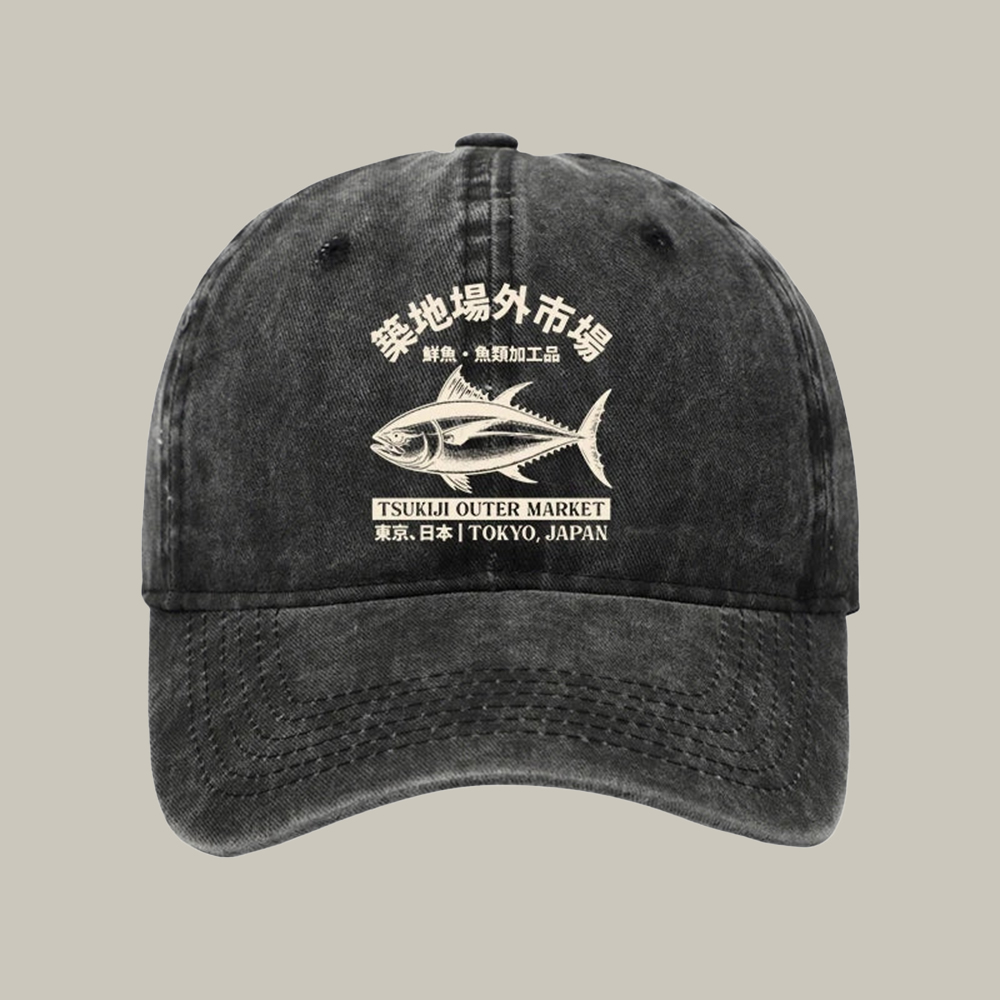 Japan Tsukiji Fish Market Washed Cap Unique Baseball Hat Christmas Gift Ideas For Him