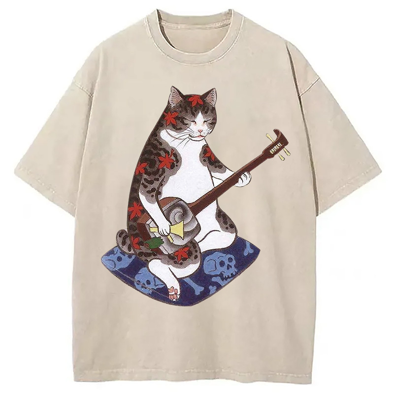 Japan Ukijoe Art Banjo Washed T-Shirt Funny Graphic Gift For Friends Gifts For Him Japan Ukijoe Art Banjo Washed T-Shirt Funny Graphic Gift For Friends Gifts For Him