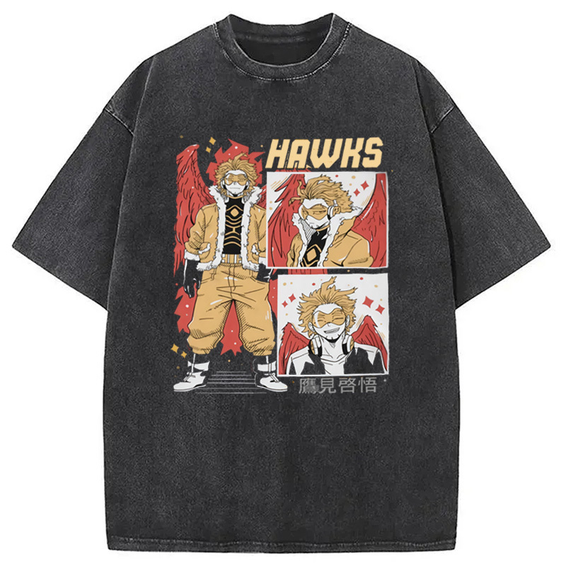Japanese Anime Hawks Washed T-Shirt Everyday Comfort Graphic Shirt Gifts For Besties
