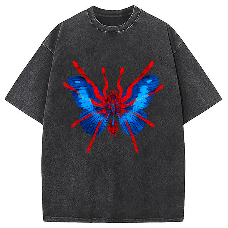 Japanese Art Blue Hallucinogenic Butterfly Washed T-Shirt Trendy Everyday Casual Outfit Gifts For Best Friend