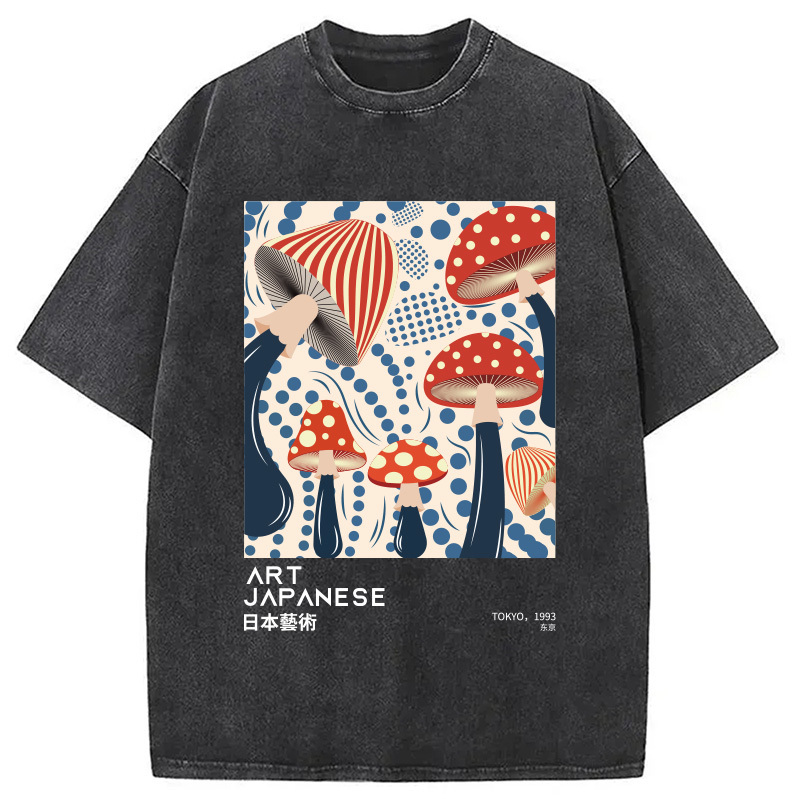 Japanese Art Dancing Mushroom Washed T-Shirt Casual Vintage Everyday Look Gifts For BFF Japanese Art Dancing Mushroom Washed T-Shirt Casual Vintage Everyday Look Gifts For BFF
