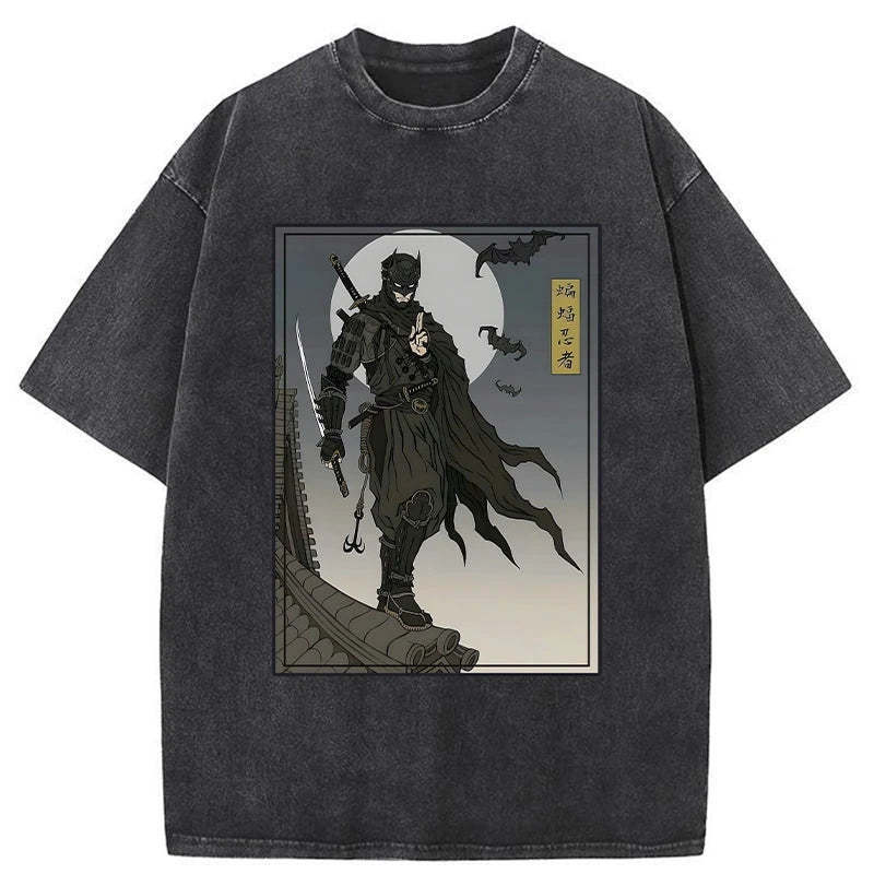 Japanese Batman Ninja Washed T-Shirt Minimal Retro Graphic Clothing Gifts For BFF