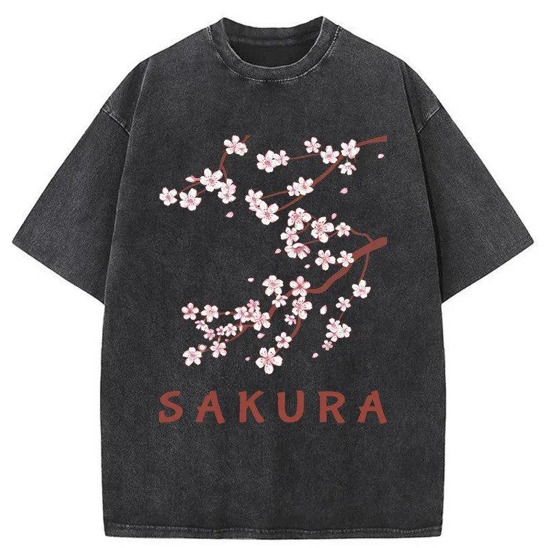 Japanese Beautiful Sakura Washed T-Shirt Trendy Everyday Casual Outfit Gifts For Friends