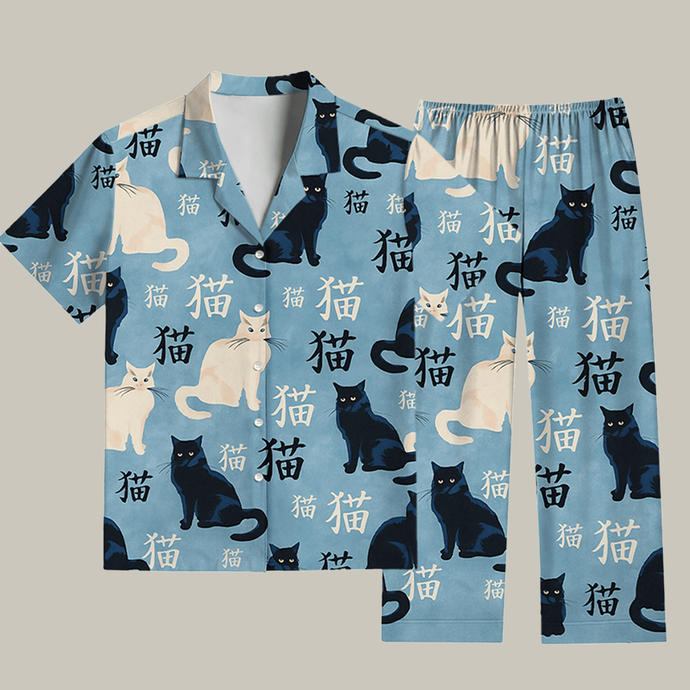 Japanese Black And White Cat Pajama Set Merry Xmas Clothes Best Christmas Gifts For Girlfriend