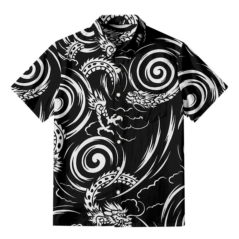 Japanese Black Dragon Button Up Shirt Traditional Japanese Patterns Gifts For Enthusiasts