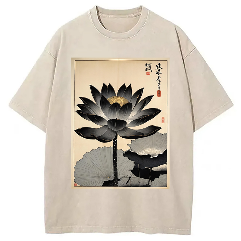 Japanese Black Lotus Washed T-Shirt Cool Graphic Tee For Men Women Gifts For Best Friend