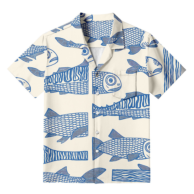 Japanese Blue Fish Hawaiian Shirt Japanese Art Clothing Best Gifts For Artists