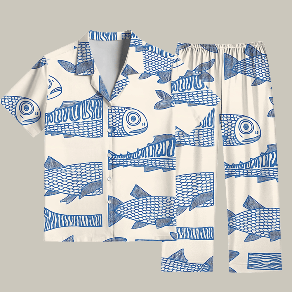 Japanese Blue Fish Pajama Set Merry Xmas Apparel Xmas Gifts For Wife