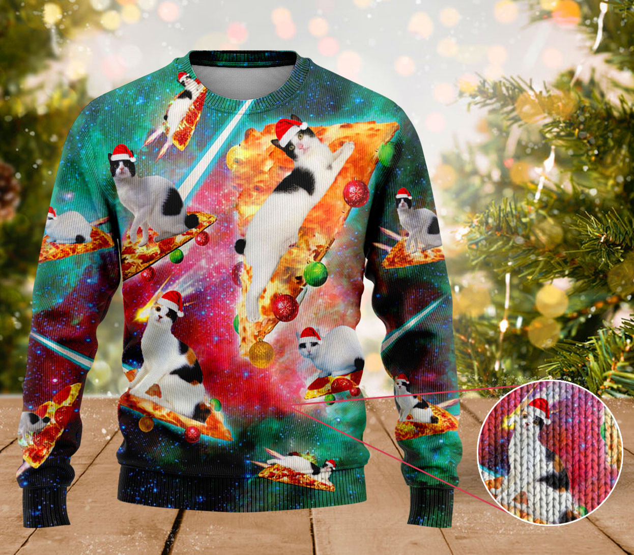 Japanese Bobtail Cat Pizza Ugly Sweater Cat Lovers Christmas Sweater Mens Funny