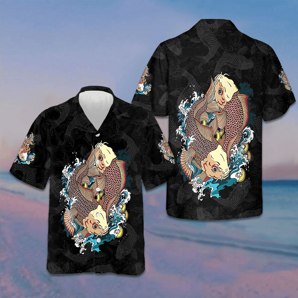 Japanese Carp Koi Gold Fishes Hawaiian Shirt Button Up Summer Shirts For Men
