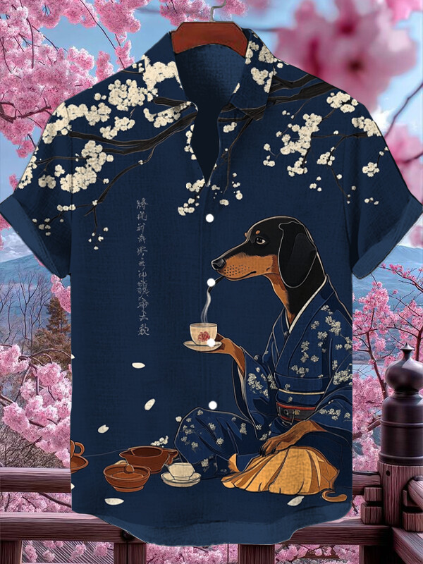 Japanese Cherry Blossom Dachshund Swordsman Hawaiian Shirt Gifts For Dachshund Lovers