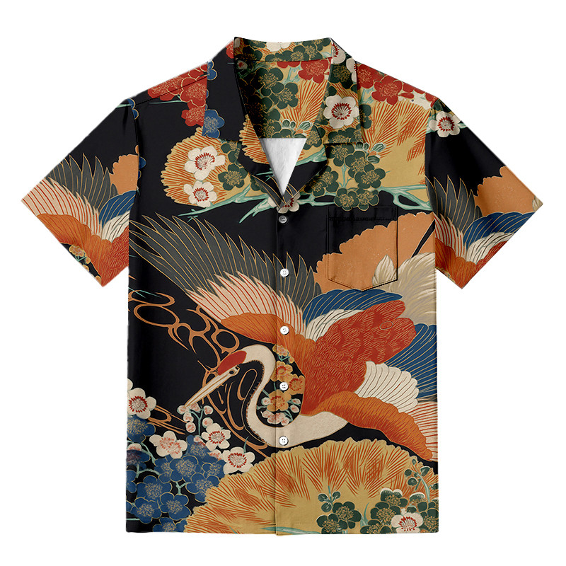 Japanese Colorful Crane Hawaiian Shirt Japanese Inspired Design Good Gifts For Father
