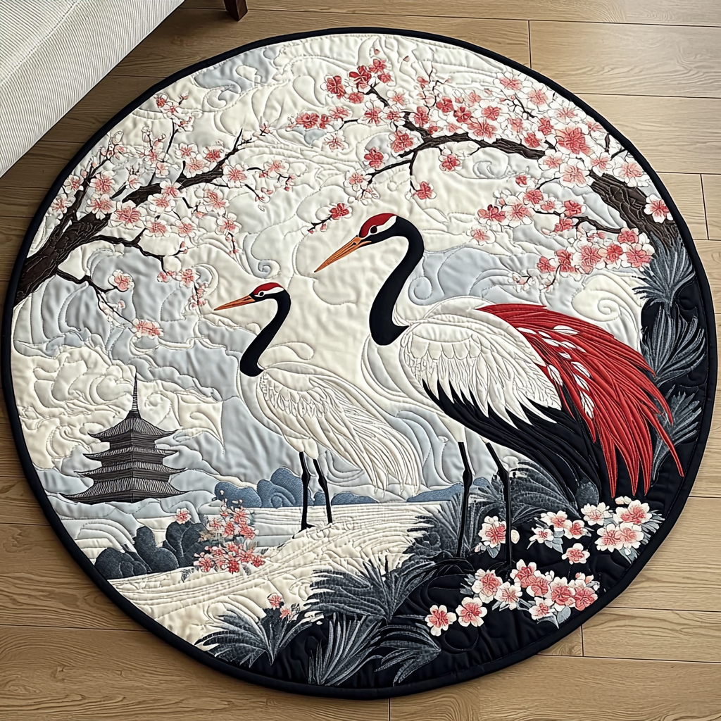 Japanese Crane Blossom Quilted Round Mat Front Door Entryway Ideas You Are My Sunshine Gifts For Her