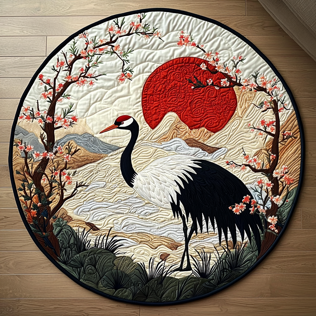 Japanese Crane Sunrise Quilted Round Mat Christmas Entry Way Decor You Are My Sunshine Gifts For Him Her
