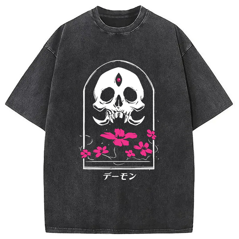 Japanese Demon Washed T-Shirt Classic Graphic Fashion Tee Gifts For Sister