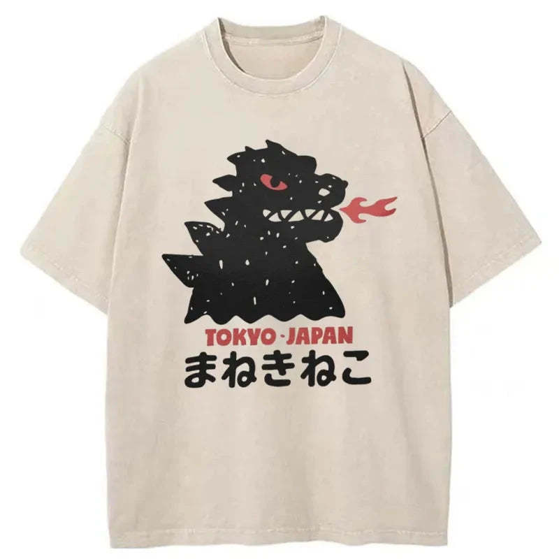 Japanese Fortune Cat Washed T-Shirt Trendy Everyday Casual Outfit Gifts For Sister