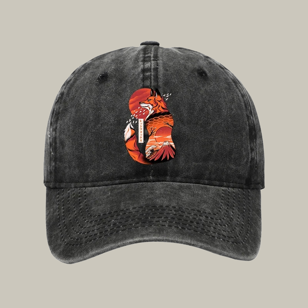 Japanese Fox Kitsune Tattoo Washed Cap Aesthetic Baseball Caps Xmas Gifts For Daughters