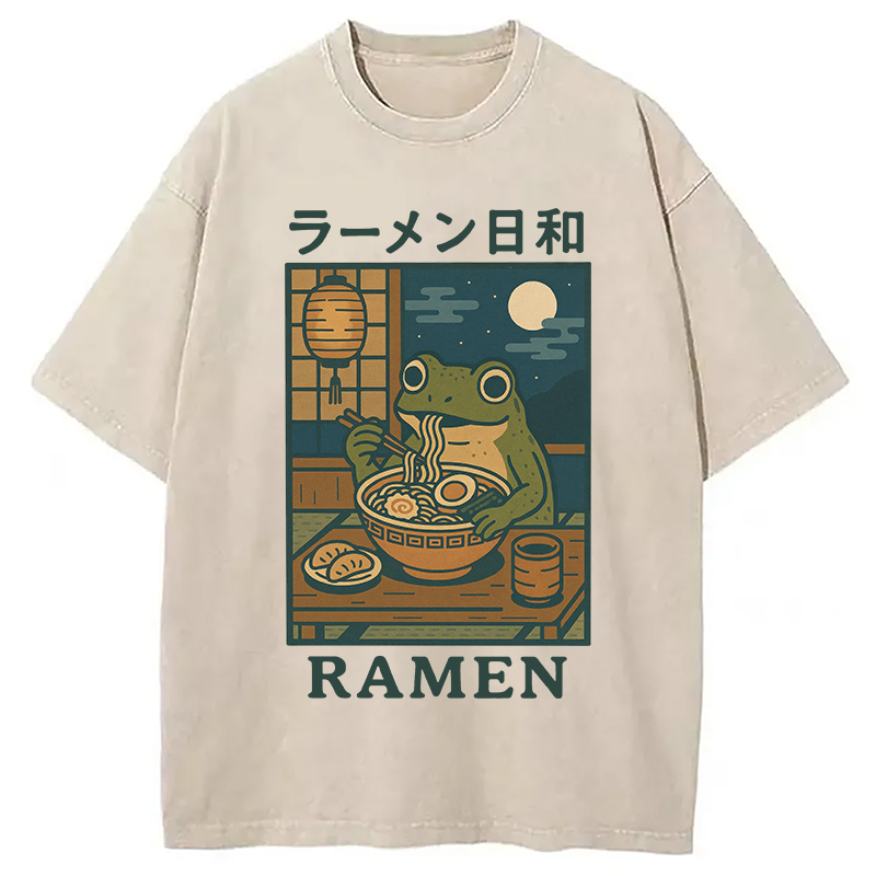 Japanese Frog Eating Ramen Washed T-Shirt Unique Aesthetic Fashion Tee Gifts For BFF Japanese Frog Eating Ramen Washed T-Shirt Unique Aesthetic Fashion Tee Gifts For BFF