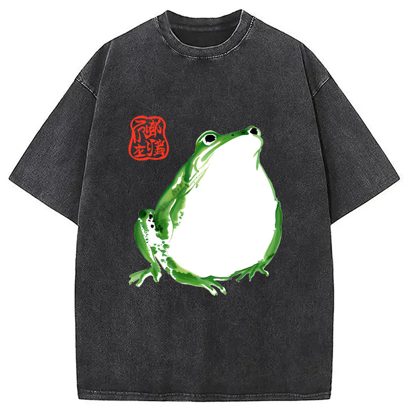 Japanese Frog Matsumoto Hoji Washed T-Shirt Casual Vintage Everyday Look Gifts For Him