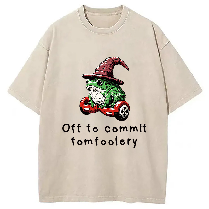 Japanese Frog Riding A Balance Scooter Washed T-Shirt Soft Comfortable Daily T Shirt Gifts For Him