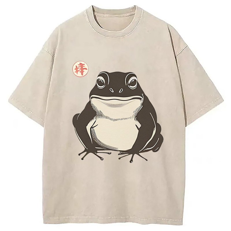 Japanese Frog Washed T-Shirt Casual Vintage Everyday Look Gifts For Besties