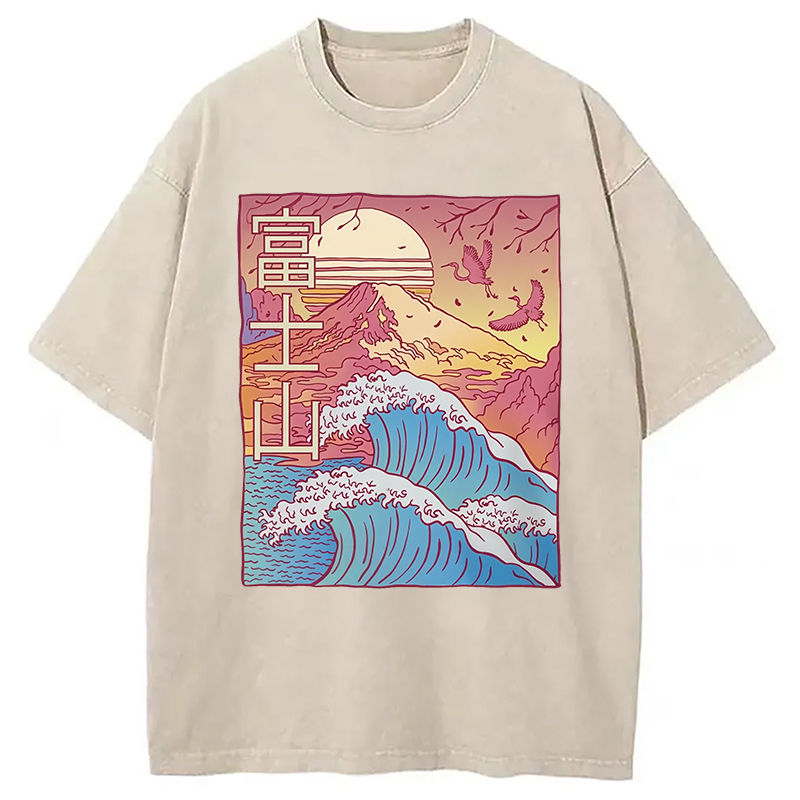 Japanese Fuji Wave Washed T-Shirt Soft Comfortable Daily T Shirt Gifts For Brother Japanese Fuji Wave Washed T-Shirt Soft Comfortable Daily T Shirt Gifts For Brother