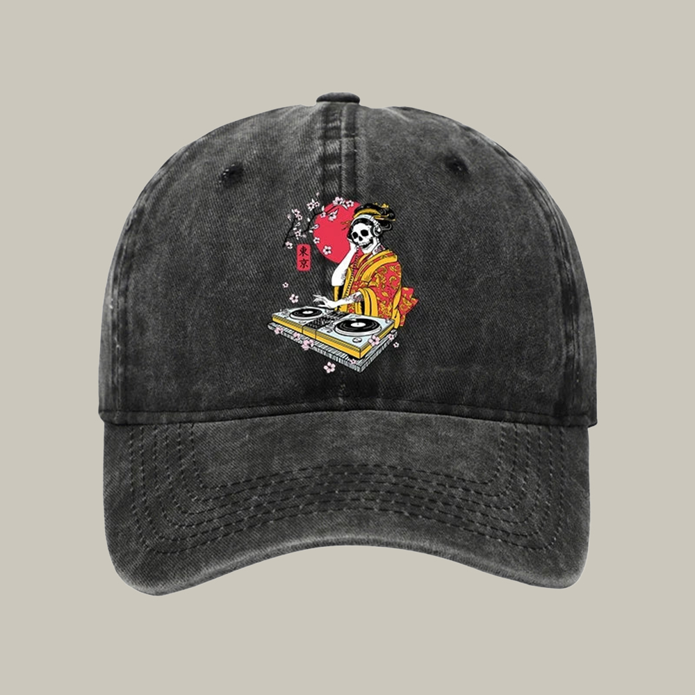 Japanese Geisha Dj Skull Washed Cap Funny Baseball Caps Christmas Present Ideas For Wife