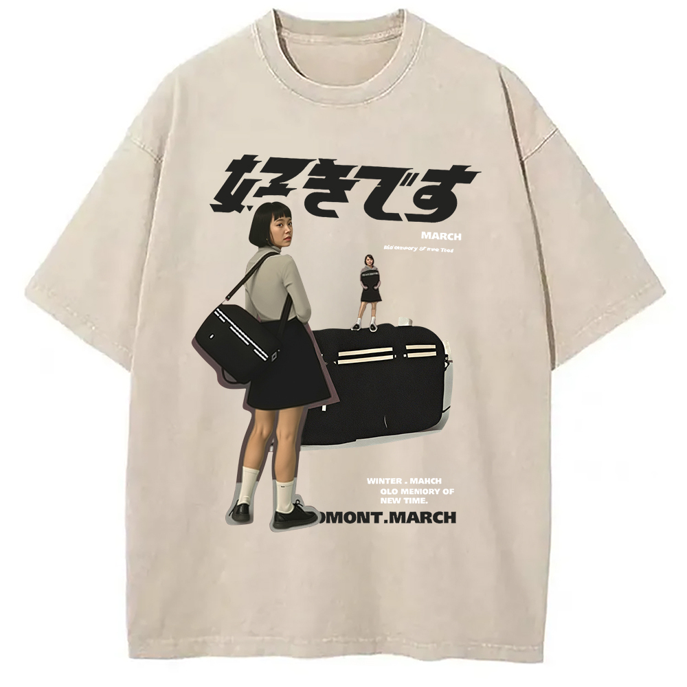 Japanese Girl Graphic Washed T-Shirt Trendy Aesthetic Graphic Apparel Gifts For Sister