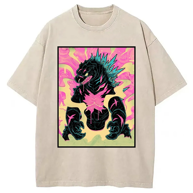 Japanese Godzilla Graffiti Washed T-Shirt Funny Graphic Gift For Friends Gifts For BFF