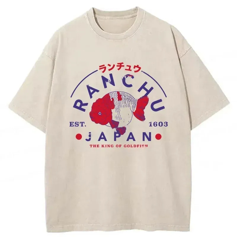 Japanese Goldfish Washed T-Shirt Funny Aesthetic Trendy Apparel Gifts For Him