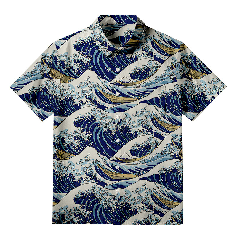 Japanese Great Wave Aloha Button Up Shirt Great Wave Pattern Japanese Art Clothing Gifts
