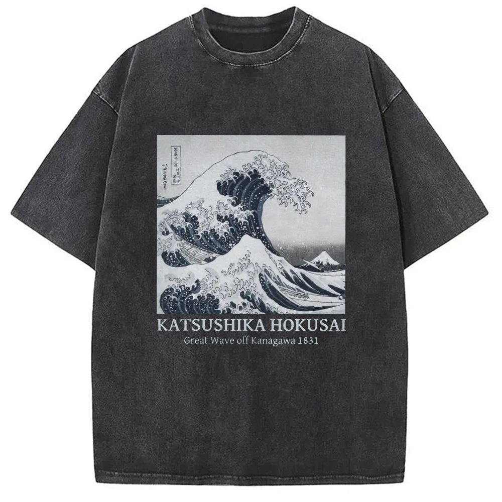 Japanese Great Wave Washed T-Shirt Unisex Streetwear Graphic Style Gifts For Him