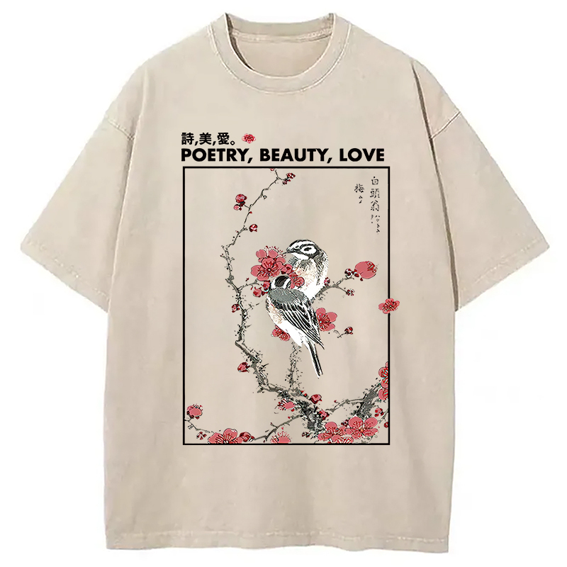 Japanese Ink Painting Washed T-Shirt Funny Graphic Gift For Friends Gifts For Brother