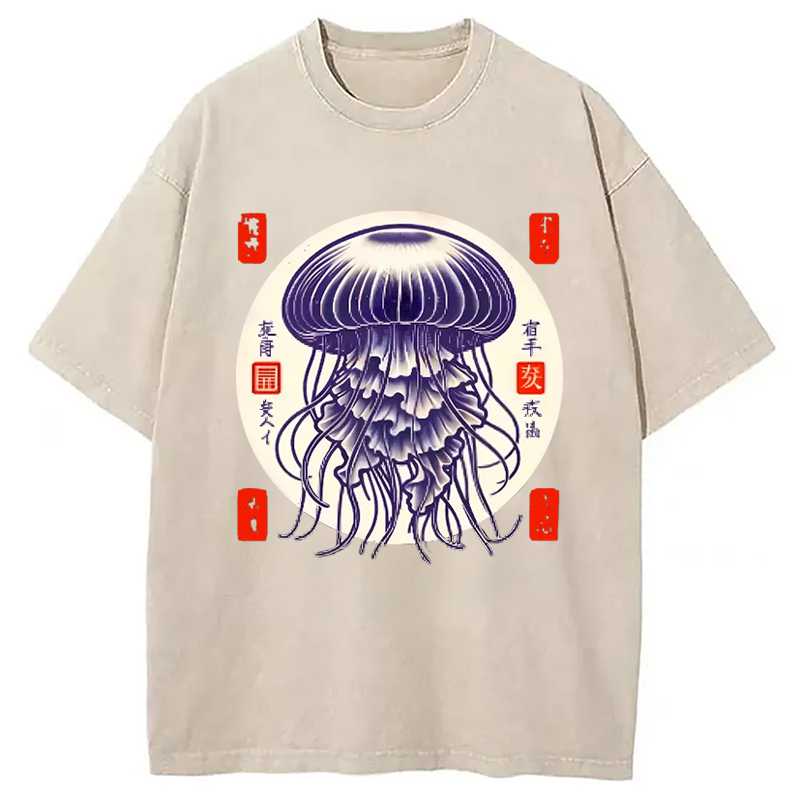 Japanese jellyfish Vintage Washed T-Shirt Trendy Aesthetic Graphic Apparel Gifts For Her
