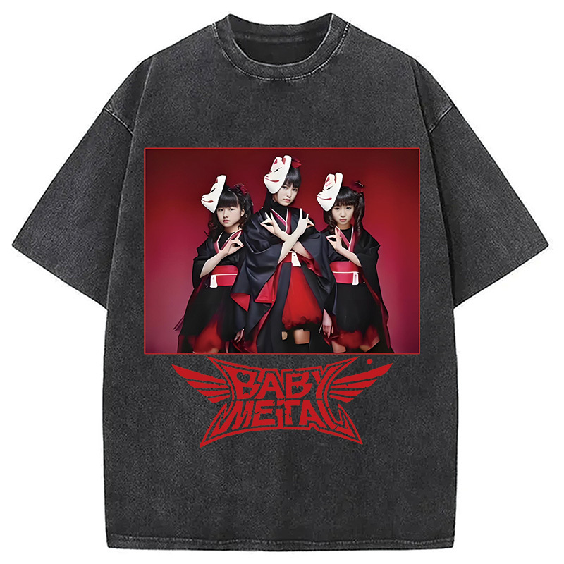 Japanese Kawaii Metal Band Washed T-Shirt Casual Vintage Everyday Look Gifts For Sister Japanese Kawaii Metal Band Washed T-Shirt Casual Vintage Everyday Look Gifts For Sister