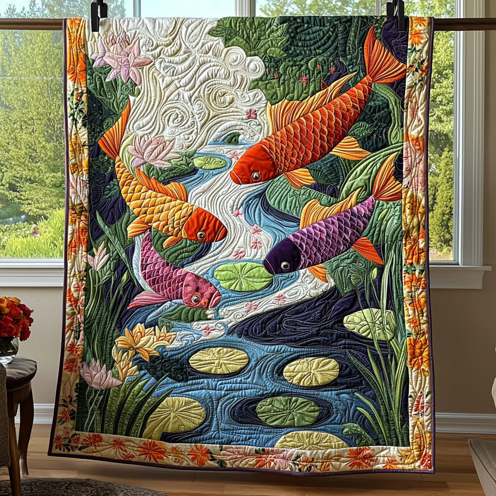 Japanese Koi Charm Quilted Blanket Home Bedding Decor African American Gifts For Women