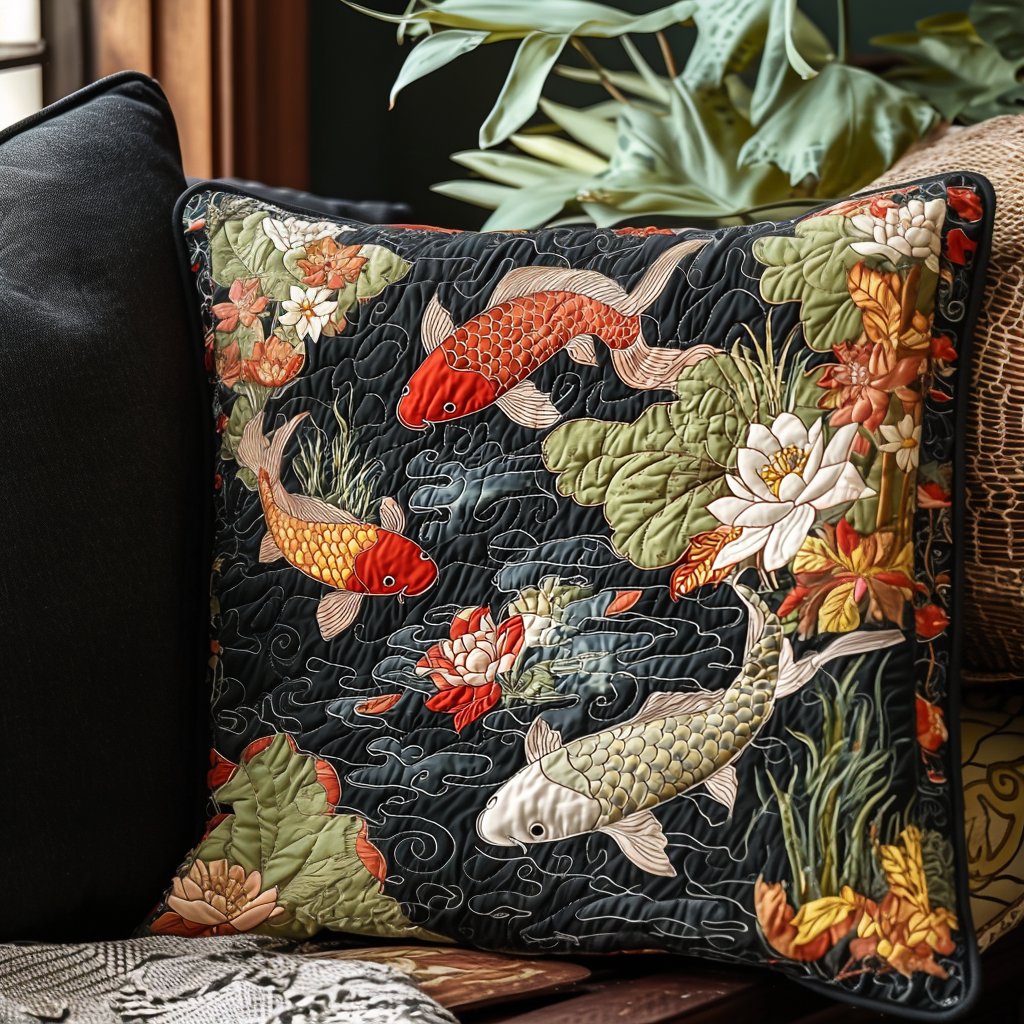 Japanese Koi Elegance Quilted Pillow Case Throw Pillow Covers Koi Fish Gifts