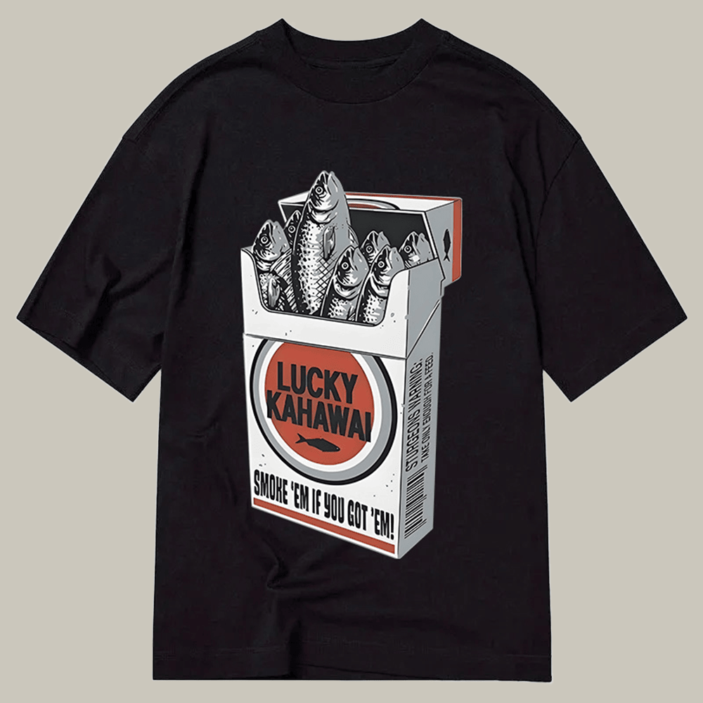 Japanese Lucky Kahawai Classic T-Shirt Cigarette Box Pattern Meme Shirt Humorous Christmas Gift