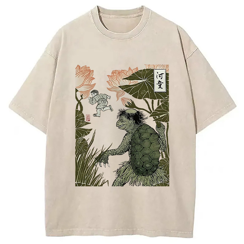 Japanese Monster Kappa Washed T-Shirt Trendy Everyday Casual Outfit Gifts For Him